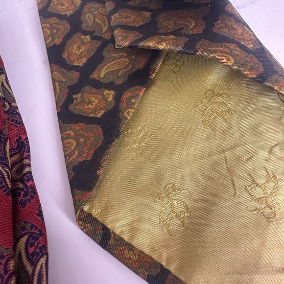 Set Of 2 Brooks Brothers Makers Silk Tie Vintage Paisley Yellow Red Old Money - Picture 5 of 6